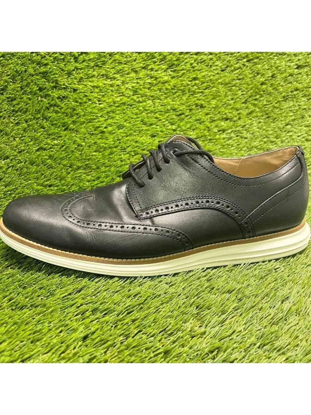 Cole Haan OriginalGrand Mens Size 13 Black Classic Lace Up Wingtip Oxford Shoes